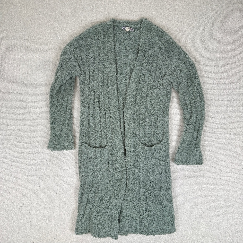 Pink Republic Cozy Sage Green Knit Teddy Cardigan Sweater